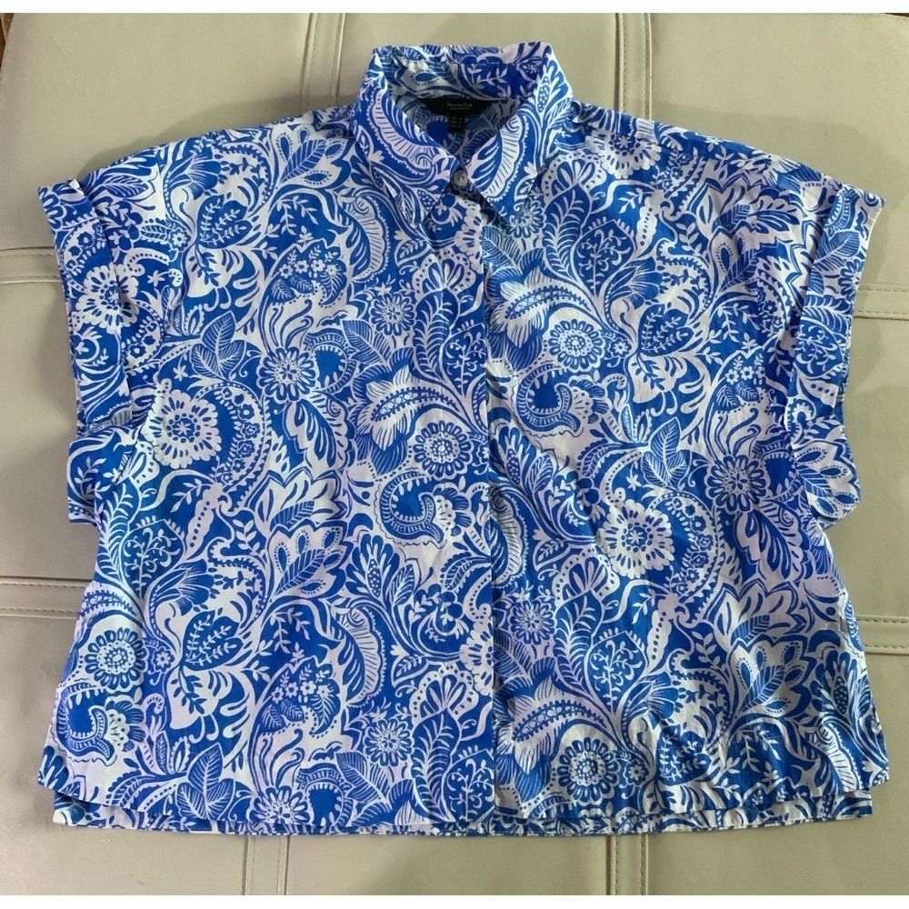 Massimo Dutti Button Down Short Sleeve Cotton Top size Small‎